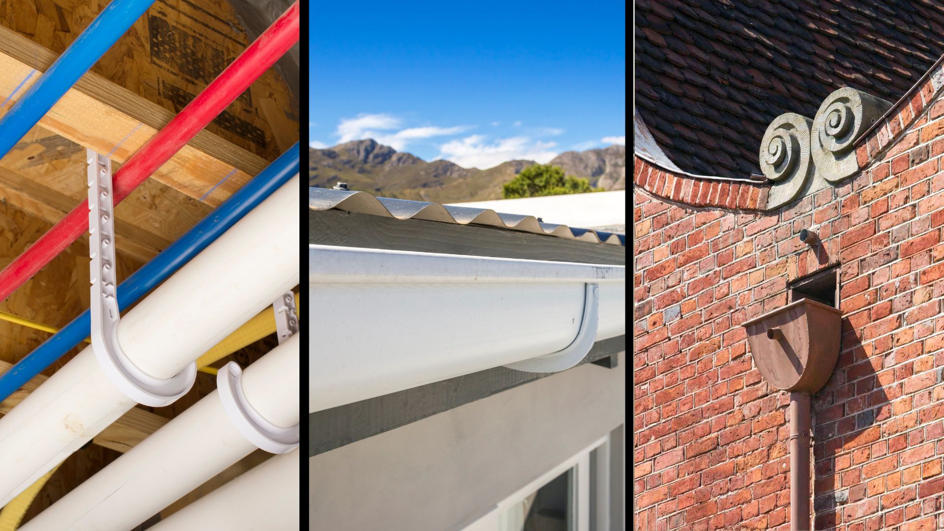 Different guttering and roof drainage systems